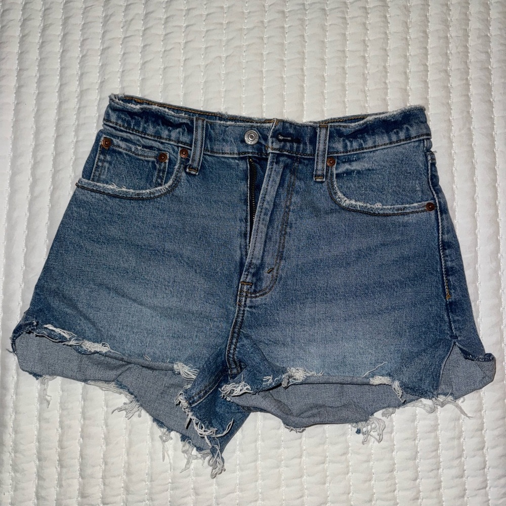 Abercrombie & Fitch Blue Jean Shorts Distressed Raw-Edge
